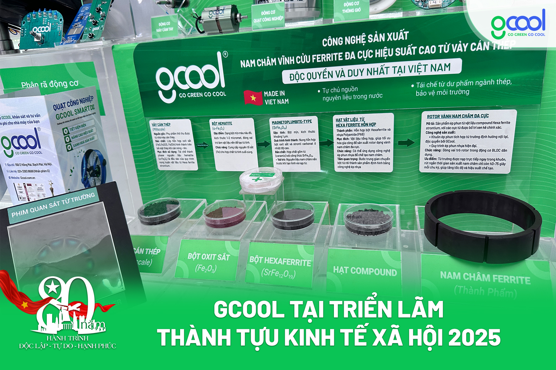 Công nghệ sản xuất nam châm vĩnh cửu Ferrite đa cực hiệu suất cao từ vẩy cán thép tại Triển lãm thành tựu kinh tế xã hội