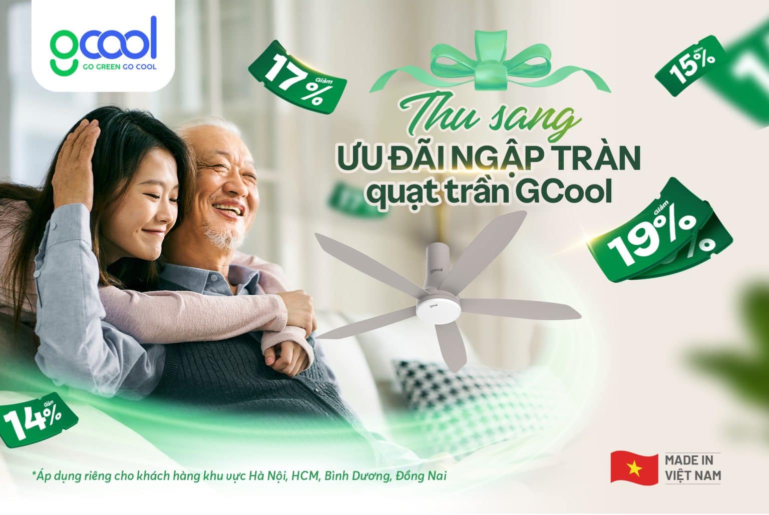 THU SANG ƯU ĐÃI NGẬP TRÀN QUẠT TRẦN GCOOL GIẢM ĐẾN 19%